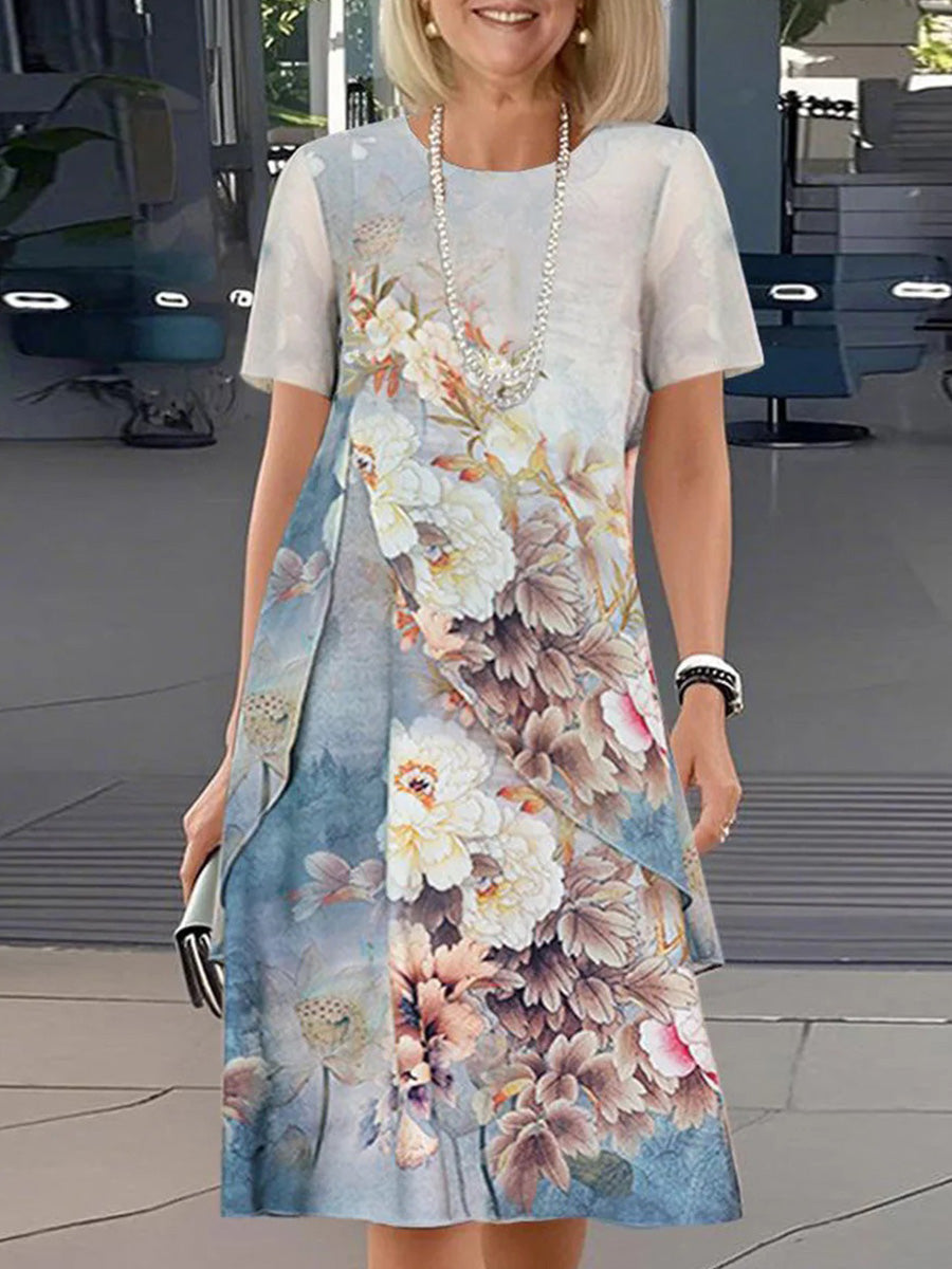 Popular Floral Print Short Sleeve Mini Dress