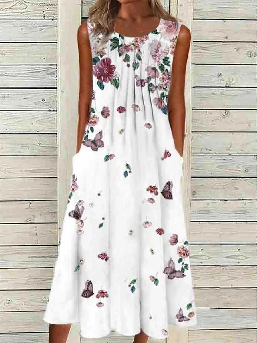Sleeveless Regular Fit Vacation Floral Midi Dress