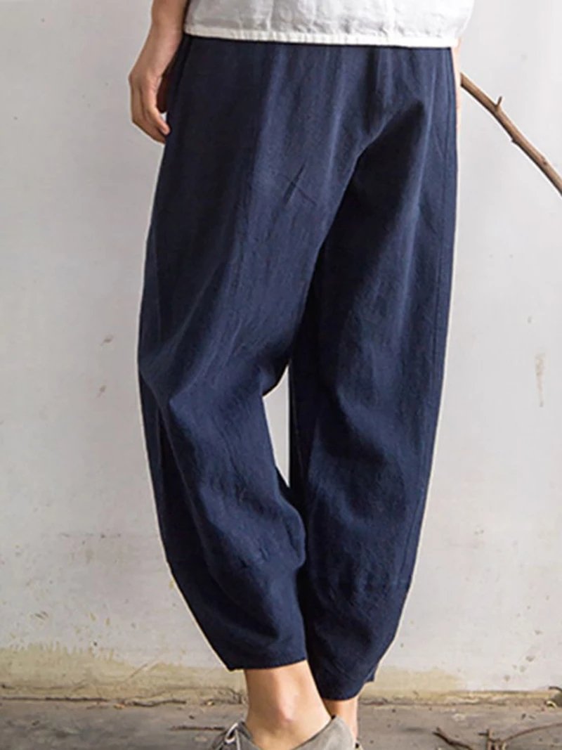 Solid Color Pockets Casual Pants
