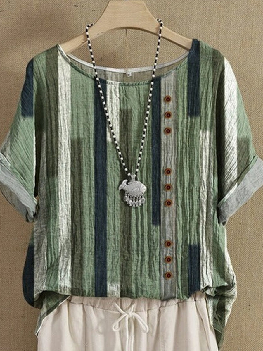LilyWish Casual Color Block Crew Neck Shirt