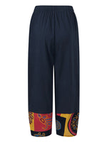 Navy Geometric Casual Pants with Pockets