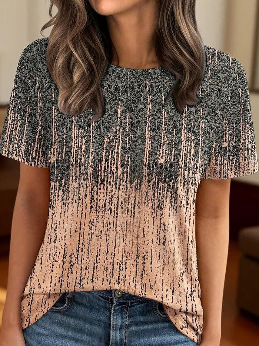 LilyWish Retro Round Neck Short Sleeve Top