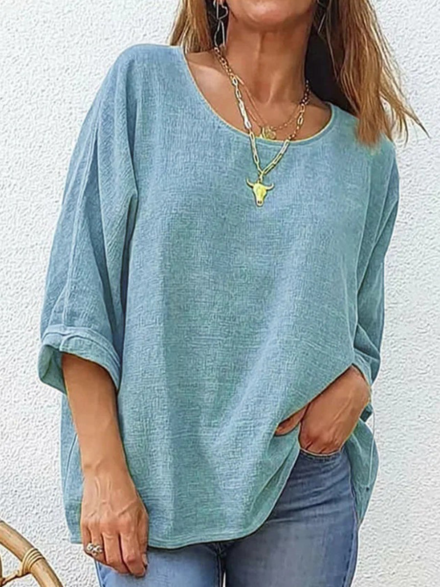 LilyWish Women's Casual Loose Round Neck 3/4 Sleeve T-Shirt