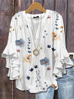 LilyWish Basic White V-neck 3/4 Sleeve Top