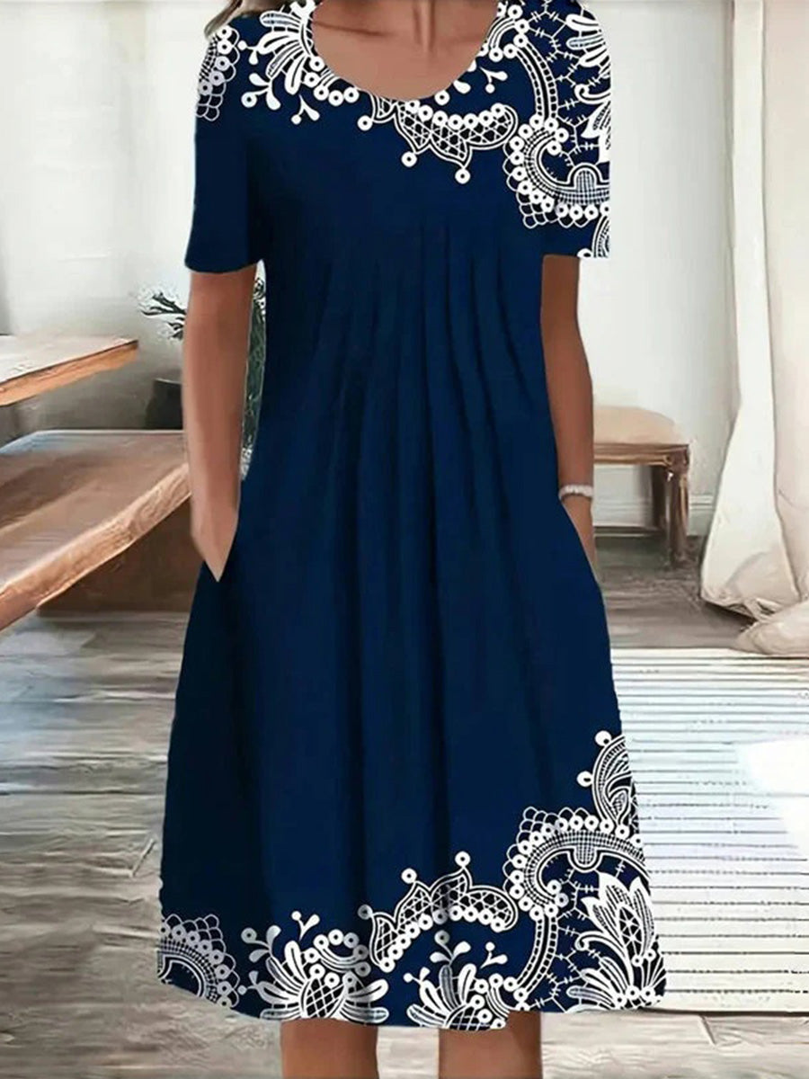 LilyWish Casual Vintage Round Neck Short Sleeve Dress