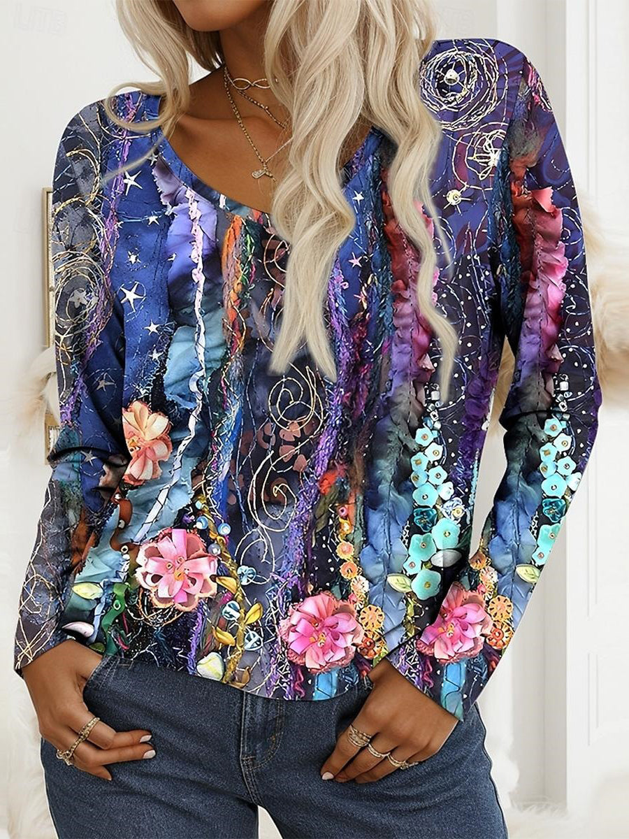 LilyWish Elegant Blue Long Sleeve Top