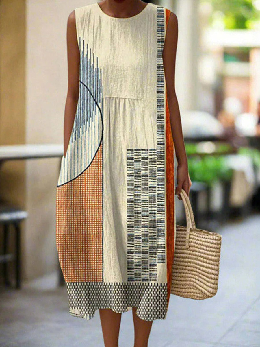 LilyWish Vintage Casual Round Neck Sleeveless Dress