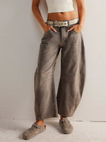 Solid Wide Leg Jeans with Pockets