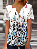 Casual White V-neck Short Sleeve Top