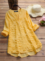 LilyWish Patchwork Floral Embroidered Irregular Vintage Blouse