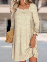 Beige Long Sleeve Plain Mini Dress