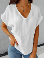 LilyWish Loose Casual Plain V-Neck Shirt