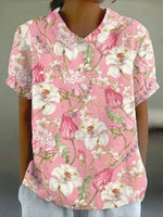LilyWish Vintage Floral Print Short Sleeve Blouse