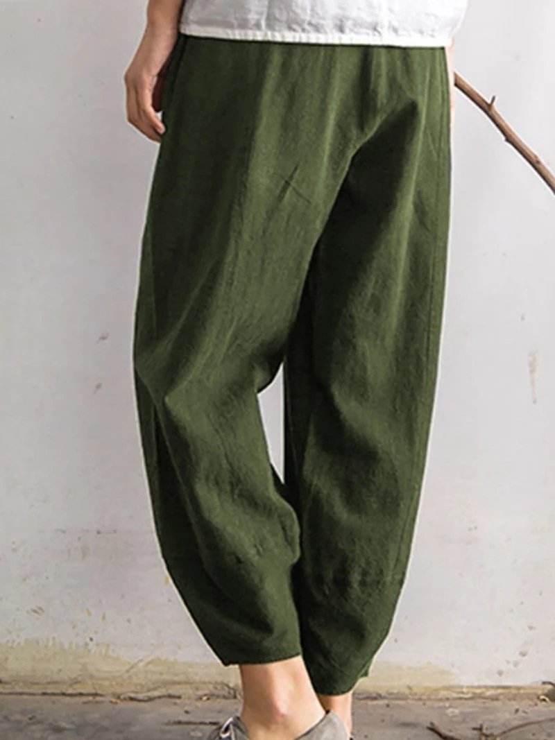 Solid Color Pockets Casual Pants