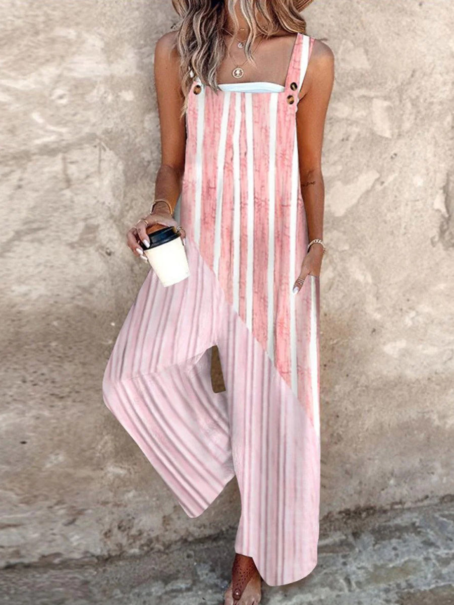 Youthful Striped Print Strap Jumpsuit
