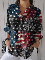 LilyWish Casual Fireworks Print 3/4 Sleeve Shirt