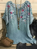 LilyWish Casual Short Sleeve Round Neck Floral Print Blouse