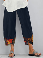 Navy Geometric Casual Pants with Pockets