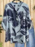 Blue V-neck Long Sleeve Top