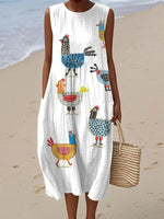 Women¡¯s Fun Chicken Print Sleeveless Midi Dress