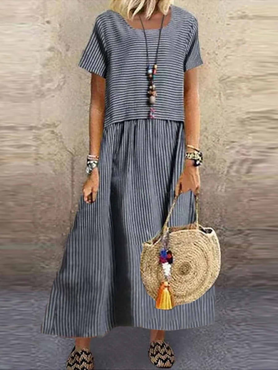 Casual Loose Fit Cotton Striped Maxi Dress