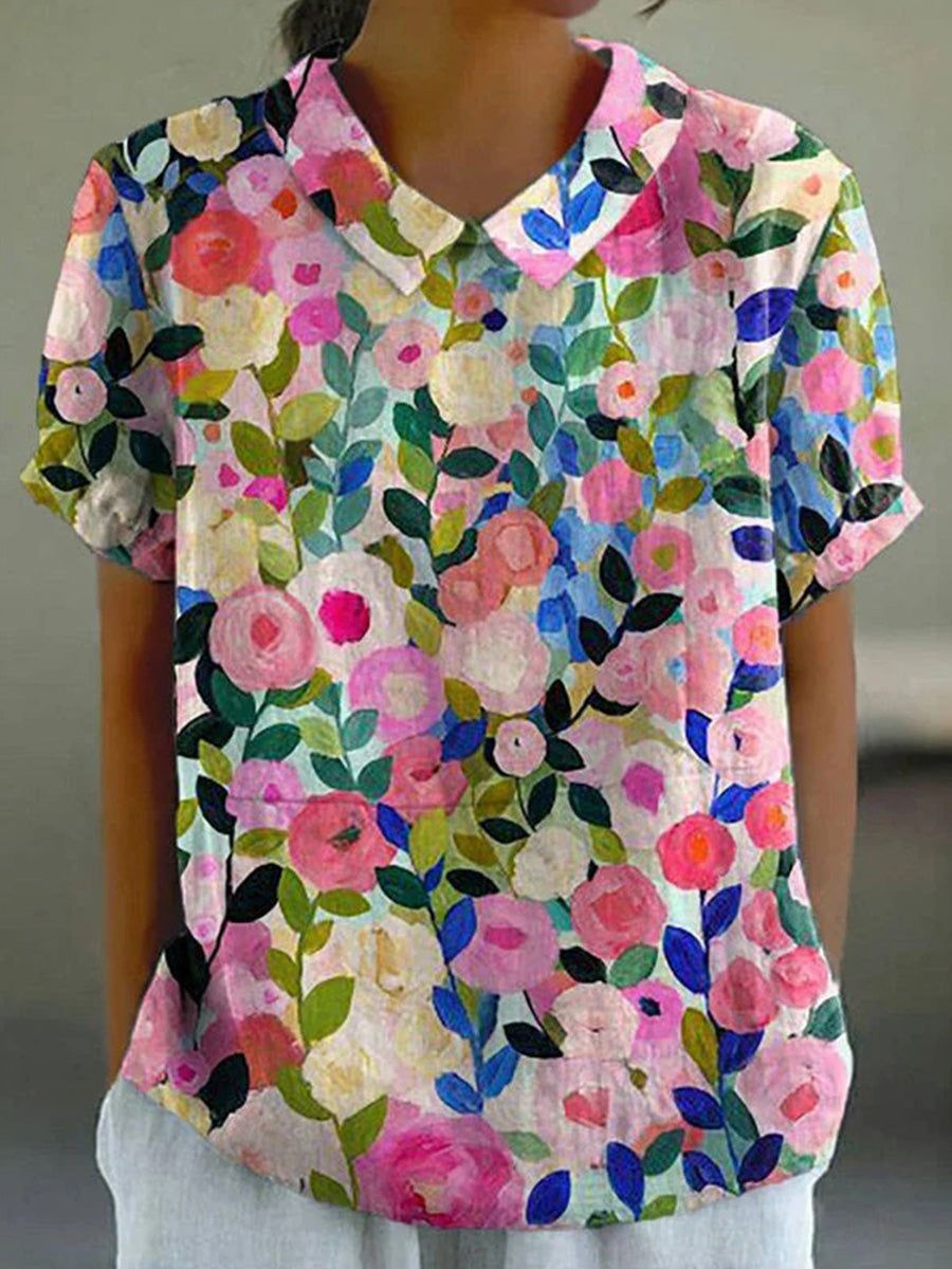 LilyWish Colourful Floral Print Short Sleeve Blouse
