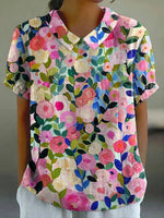 LilyWish Colourful Floral Print Short Sleeve Blouse