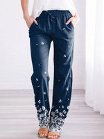 Navy Casual Floral Printed Pants