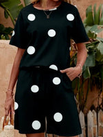 Polka Dot Print Casual Short Sleeve Two Piece Set