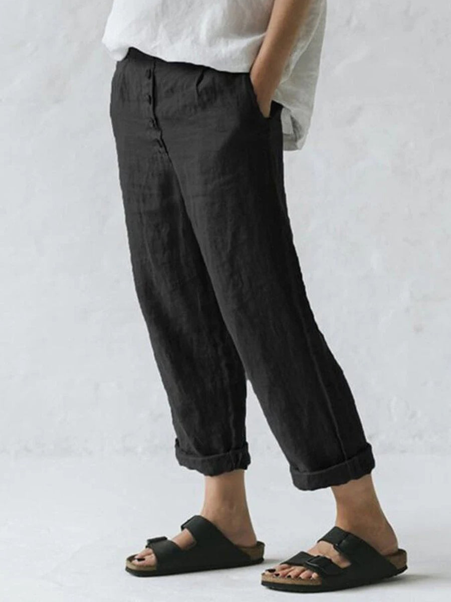 Casual Solid Color Cotton Trousers