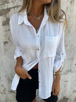 LilyWish Cotton And Linen Lapel Shirt