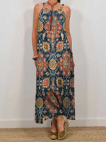 Women's Retro Ethnic Totem Art Print Sleeveless Pocket Dress