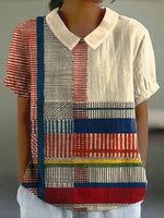LilyWish Vintage Colourful Striped Short Sleeve Blouse