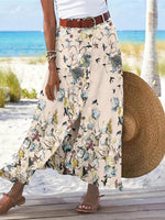 Women's Floral Printed Graphic Straight Fashion Split Button Maxi High Waist Skirt