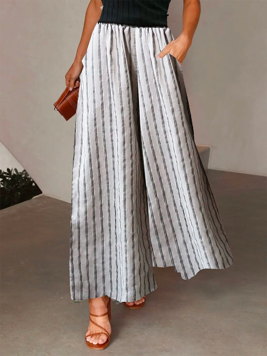 LilyWish Casual White Striped Loose Pockets Pants