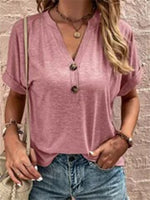 Women’s V-Neck Button Front Short Sleeve Casual Loose Top