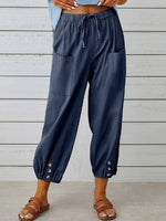 Navy Casual Solid Pants with Pockets