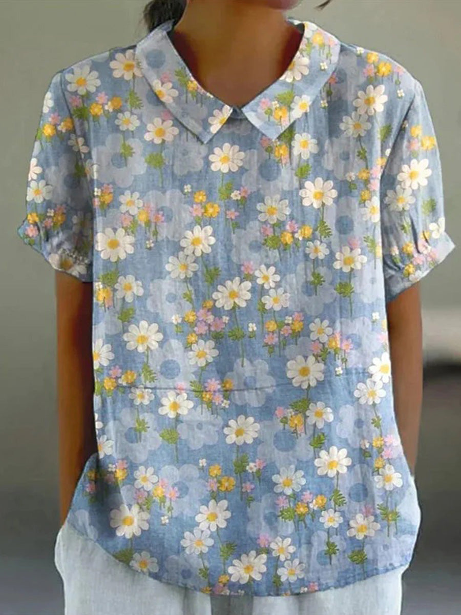 Casual Floral Print Short Sleeve Blouse