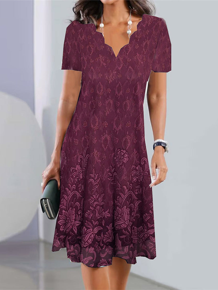 LilyWish Women’s Paisley Floral Short Sleeve A-Line Midi Dress