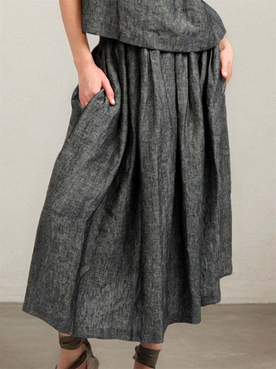 Solid Color Linen Plain Skirt