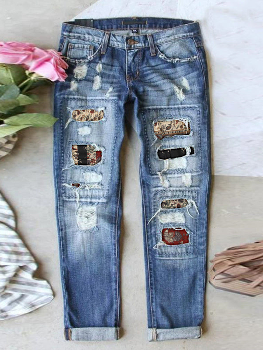 LilyWish Stretch Ripped Frayed Raw Hem Distressed Jeans