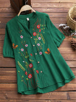 LilyWish Cotton Floral Print Casual V-neck Short Sleeve Blouse
