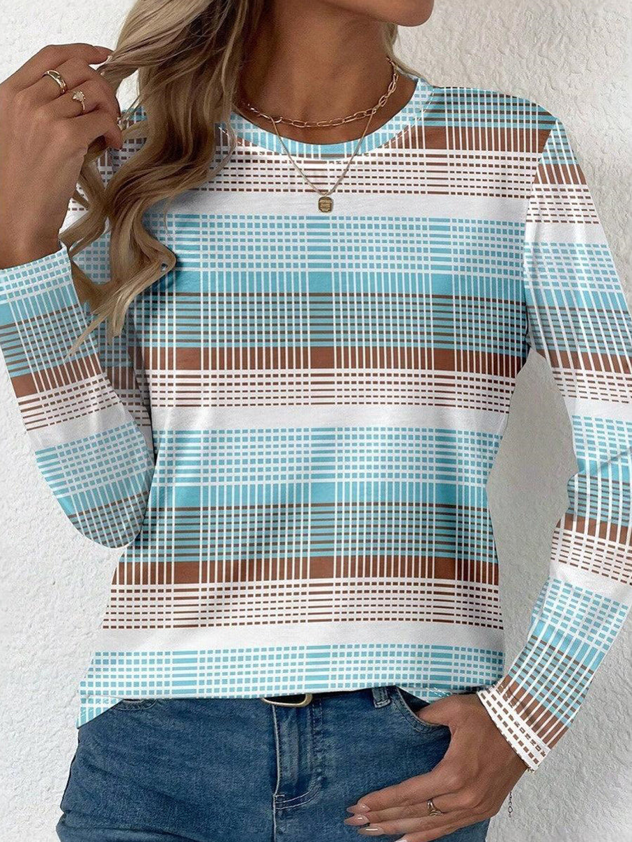 Breezy Long Sleeve Striped Print Top
