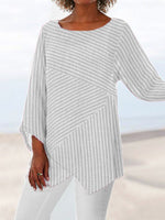 Women's Casual Striped Asymmetrical Hem Loose-Fit Long Sleeve Top