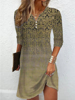 LilyWish Loose Ethnic Printed V Neck Dress