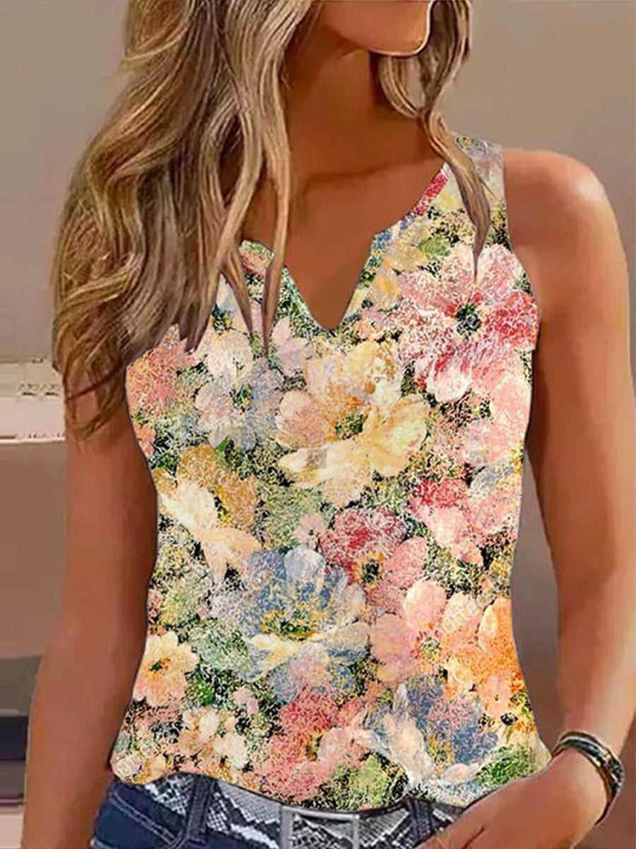 LilyWish Summer Floral Printed V Neck Tank
