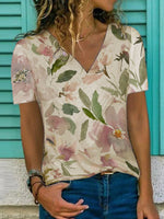 Women’s V neck Short Sleeve Floral Print Comfort Top