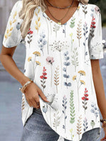 LilyWish V Neck Short Sleeve Casual Loose Floral Shirt