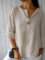 LilyWish Solid Buttoned V-Neck Short Sleeve Top