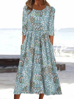 LilyWish Popular Round Neck 3/4 Sleeve Midi Dress